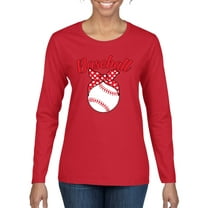 Wild Bobby, Cute Baseball Mom Ribbon Gift, Mother's Day, Women Graphic Long Sleeve T-Shirt, Red, Small
