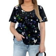 thumbnail image 5 of TQWQT Womens Plus Size Tops Loose Summer Going Out Tees Crew Neck Short Sleeve Floral Graphic T-Shirt 4x-5x Casual Trendy Tunics Black L, 5 of 5
