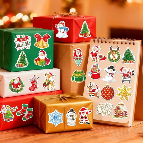 YHBHUZJ Stickers,Christmas Stickers,100 Pcs Christmas Stickers Decoration,Vinyl Waterproof Holiday Party Stickers for Laptop Stickers, Computer, Luggage, Stationery,Window Adults