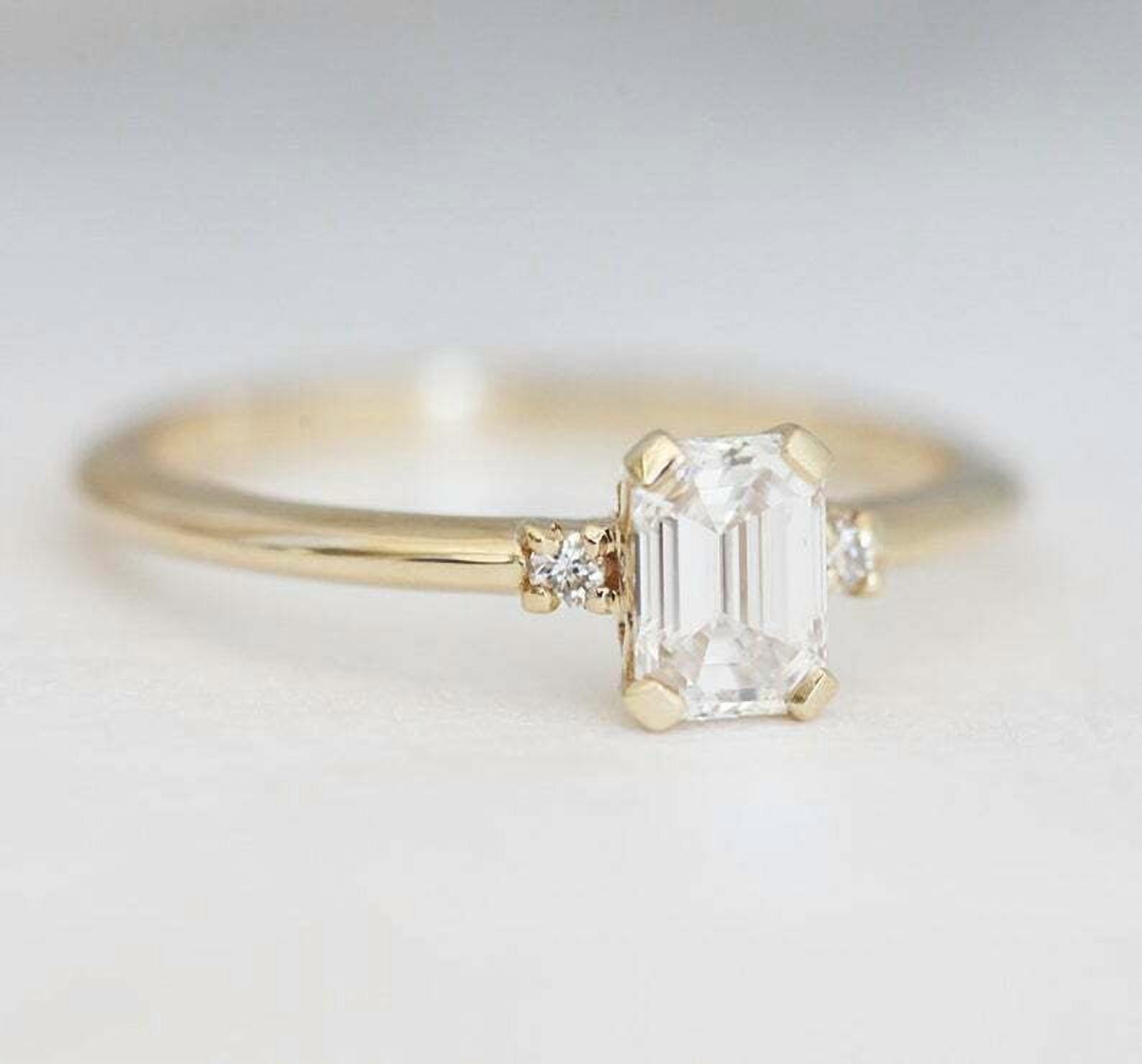HeartsAndYou 1.2ct Emerald Cut Moissanite Engagement Ring for Women 18k Yellow Gold Over Silver Trilogy
