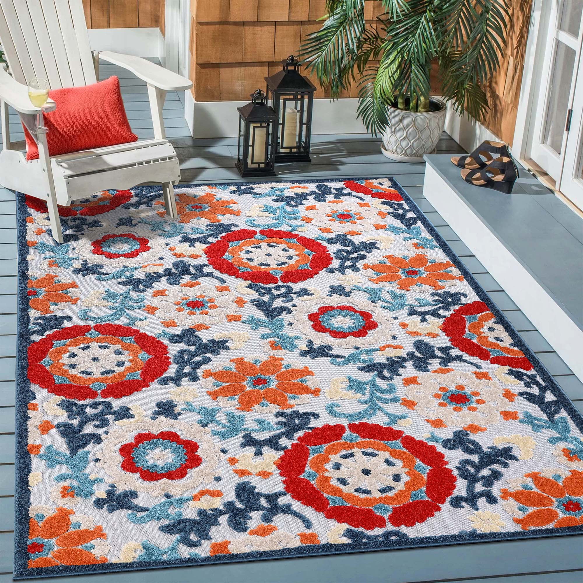 BNM Floral Scroll Indoor Outdoor Area Rug, 4' x 6', Multicolor
