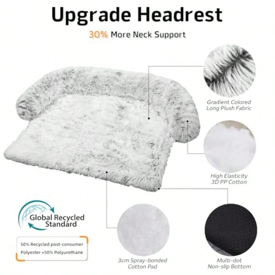 Calming Dog Bed Fluffy Plush Dog Mat for Furniture Protector with Removable Washable Cover for Large Medium Small Dogs and Cats Large Light Grey