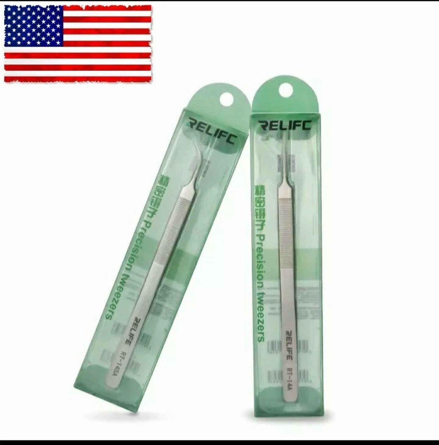 CIRCLE- Precision Tweezers 2Pc, Relife Rt-14A Rt-14Sa, Anti-Static, Pcb Bga Jewelry
