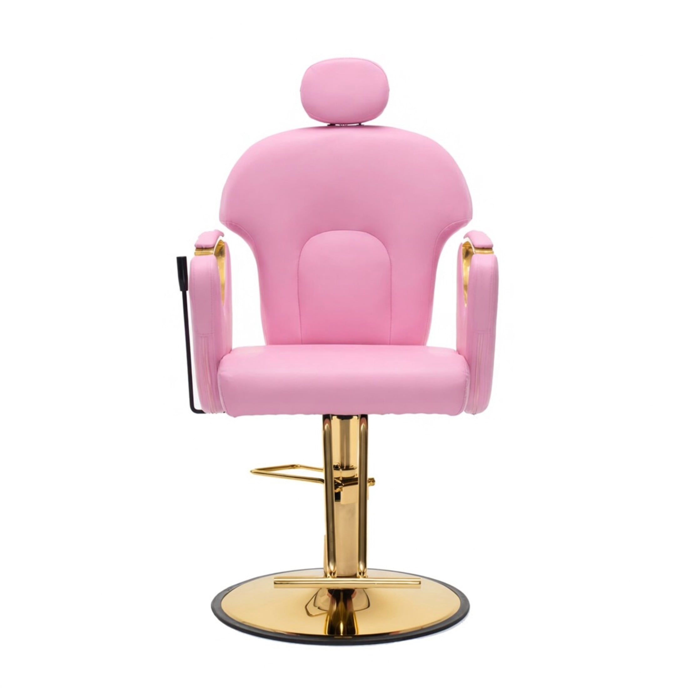 Noble House Hydraulic Barber Chair, Reclining Salon Styling Chair, PU Upholstery, Pink + Gold