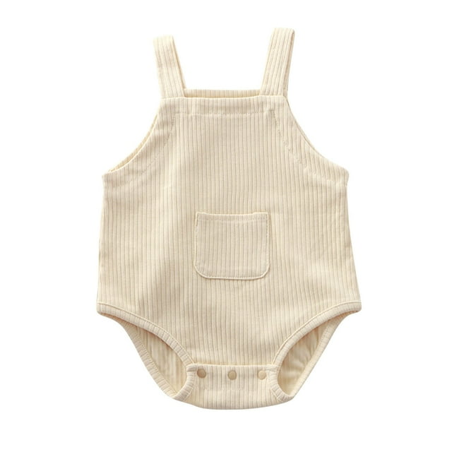 MeetoTime Baby Clothes Suspenders Jumpsuits Solid Color Newborn Infant Rompers with Pockets Crawling Clothes