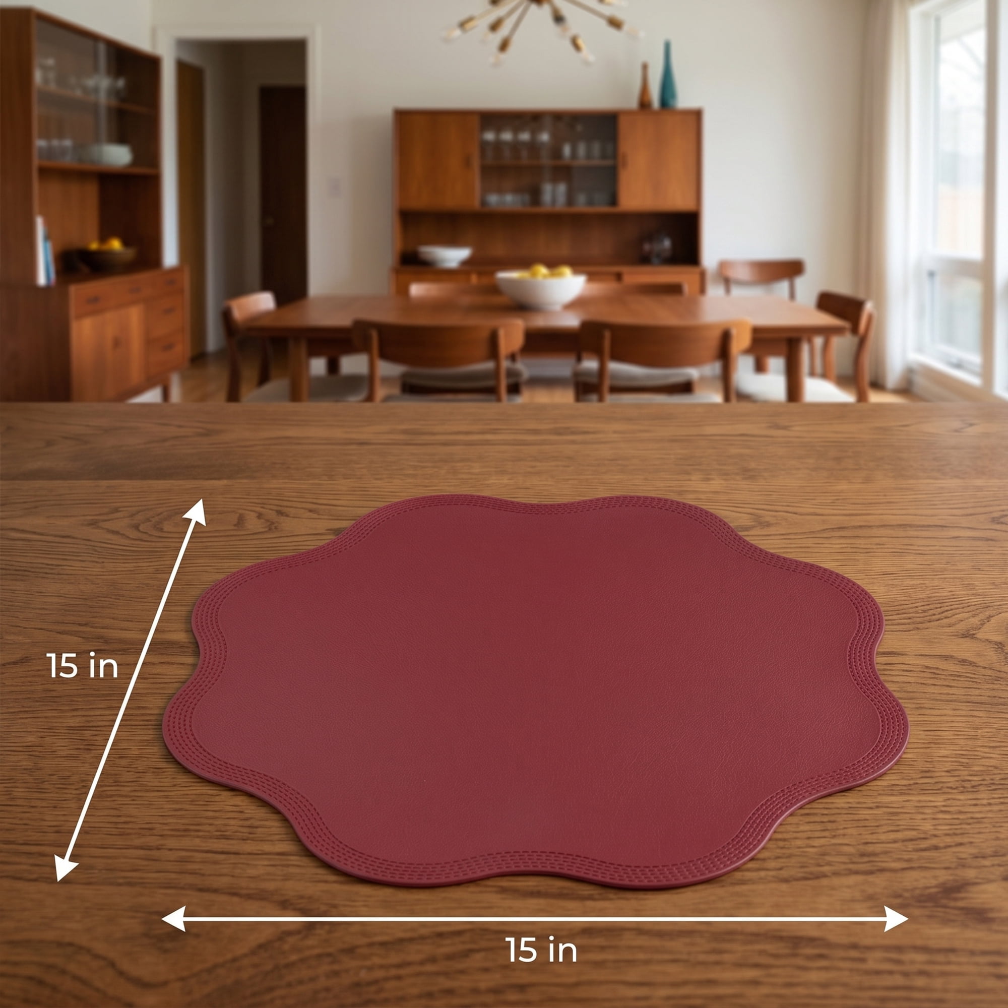 Unique Bargains Set of 6 Faux Leather Placemats for Kitchen Table Decor Red 15"x15"