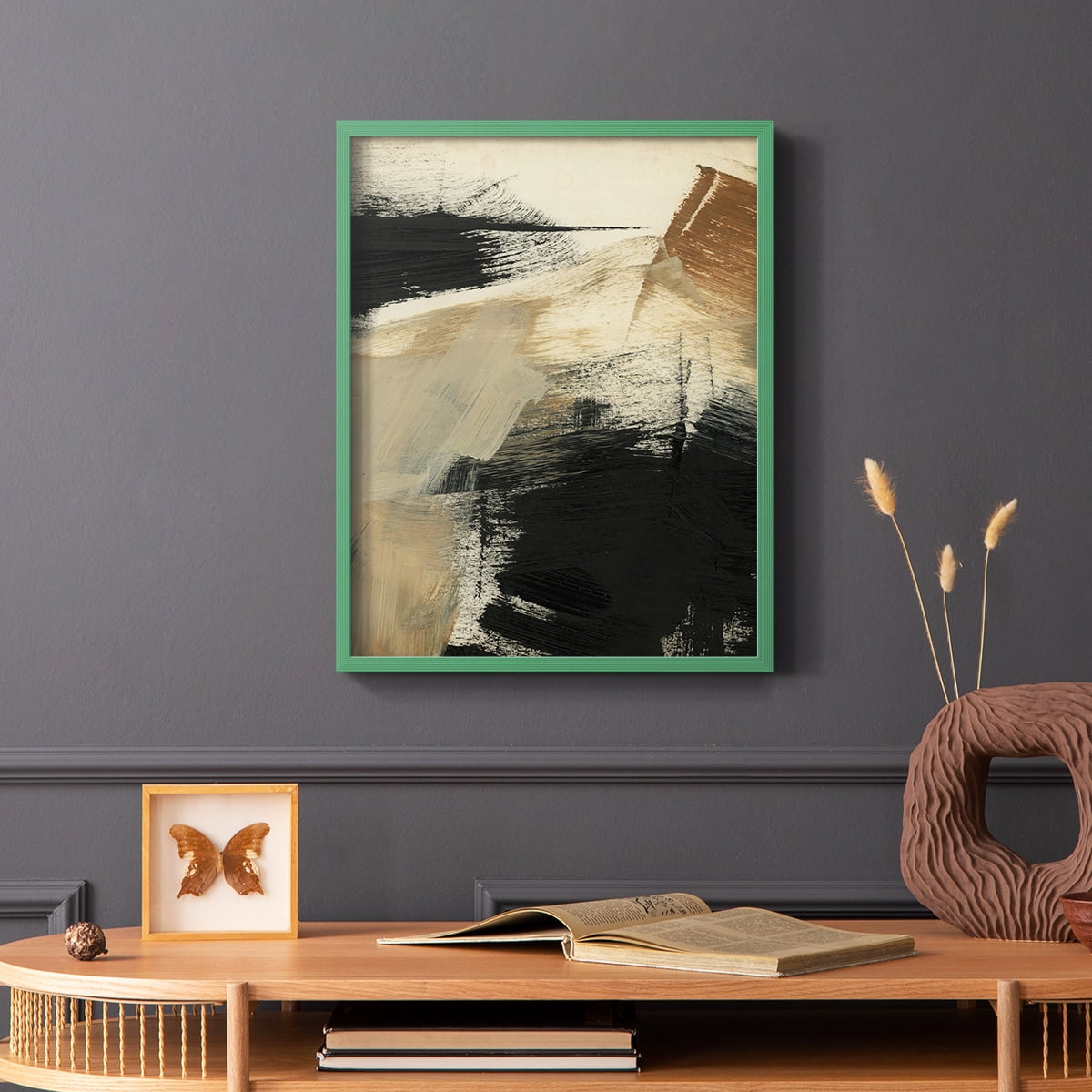 Baked Paintstrokes III Framed Print in Green Solid Wood Framed Print No Nail Hanging