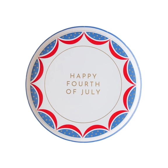 Bonjour Fête Happy 4th of July Small Paper Plates, Disposable Party Supplies, 8 Count, 8 Inch, 4th of July
