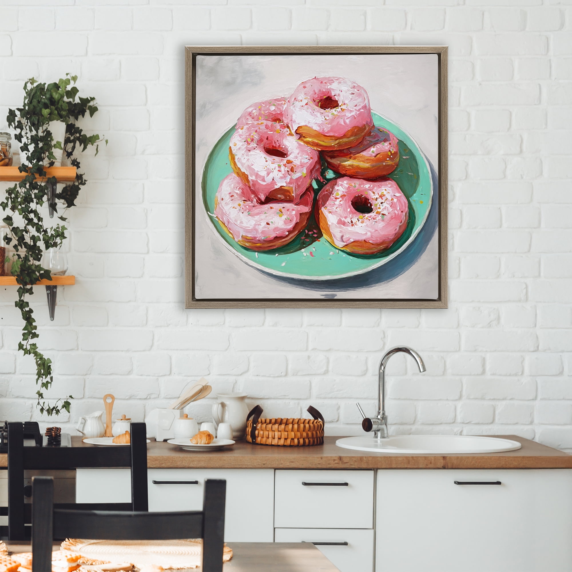 Stupell Industries Pink Frosted Donuts Brown Framed Floater Canvas Wall Art, design by Tina LeCour