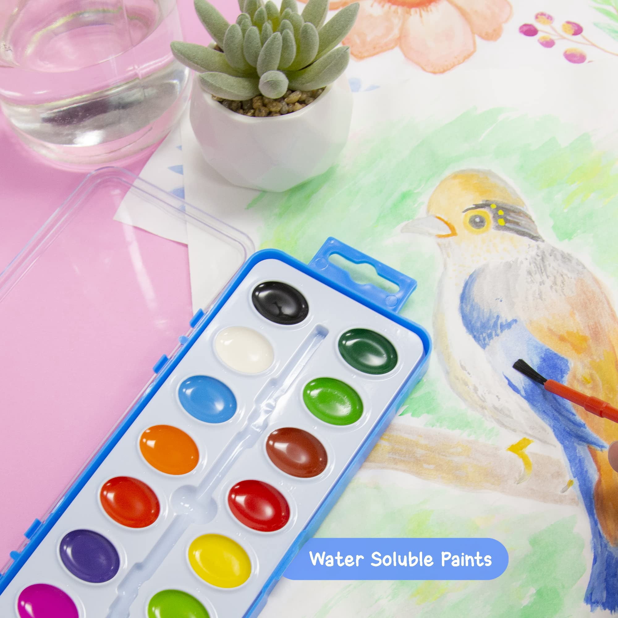 BAZIC Watercolor w/ Brush Semi Moist 16 Color, Non-Toxic Paint Set, 1-Pack