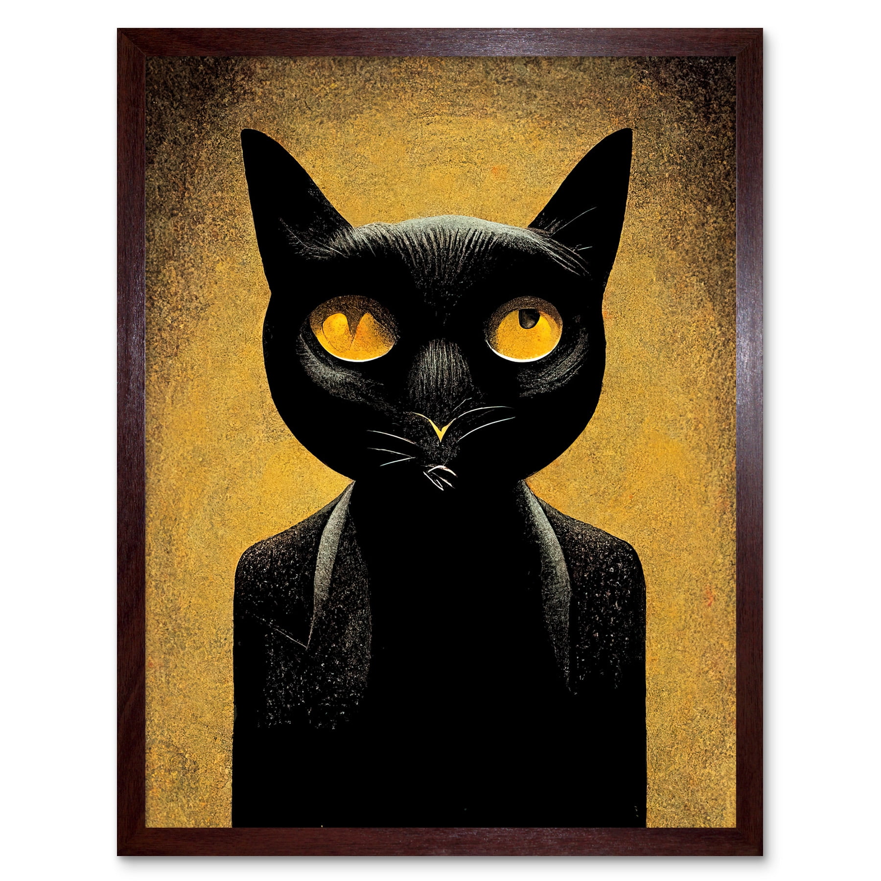 Black Cat Le Chat Noir Modern Mustard Art Print Framed Poster Wall ...