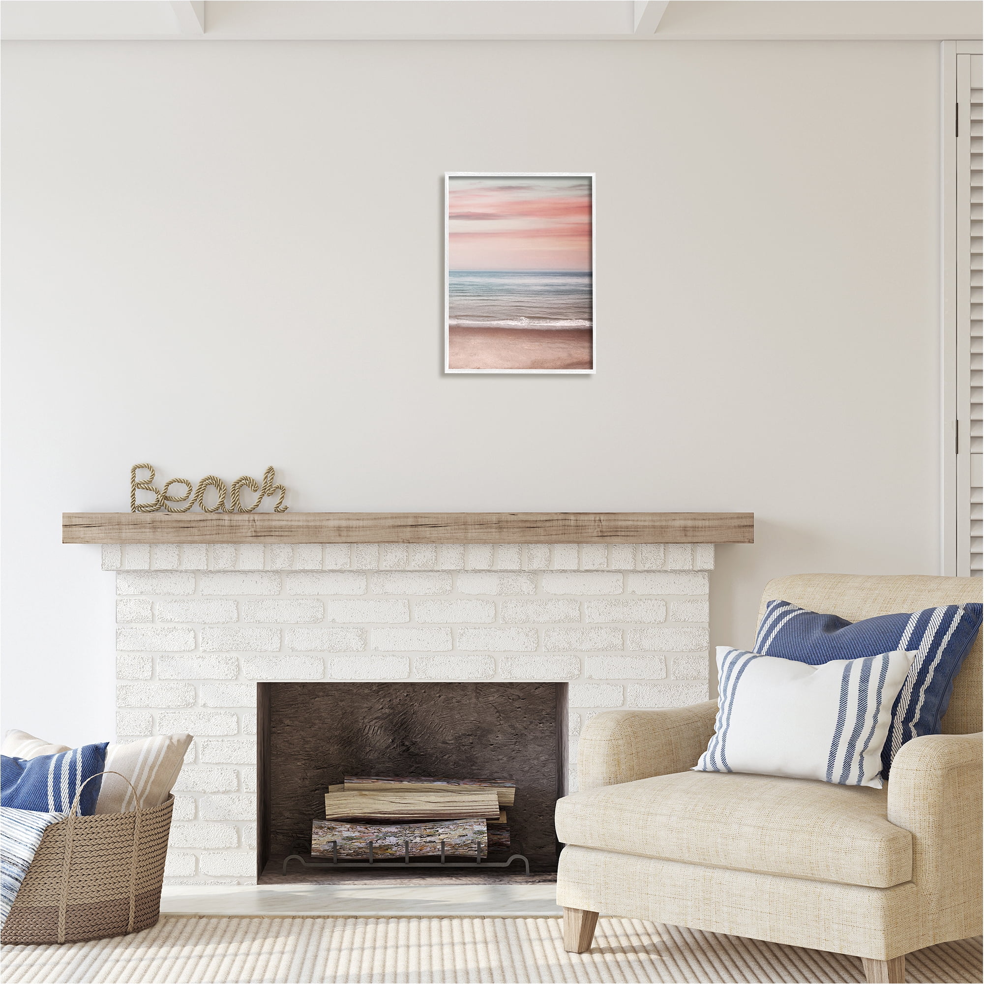 Stupell Industries Pastel Shore Sunset Landscape Painting White Framed Art Print Wall Art, 16 x 20