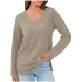 thumbnail image 2 of Craaazy Women's V Neck Long Sleeve Shirts Casual Curved Hem Tunic Tops Basic Loose Fit T Shirts Casual Tops Gifts, 2 of 6