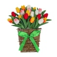 thumbnail image 2 of Tulips Wreath Spring Summer Floral Basket Imitation Flower Door Hanging Decoration for Home Indoor Outdoor Wedding Welcome Decor, Vsgery, 2 of 5