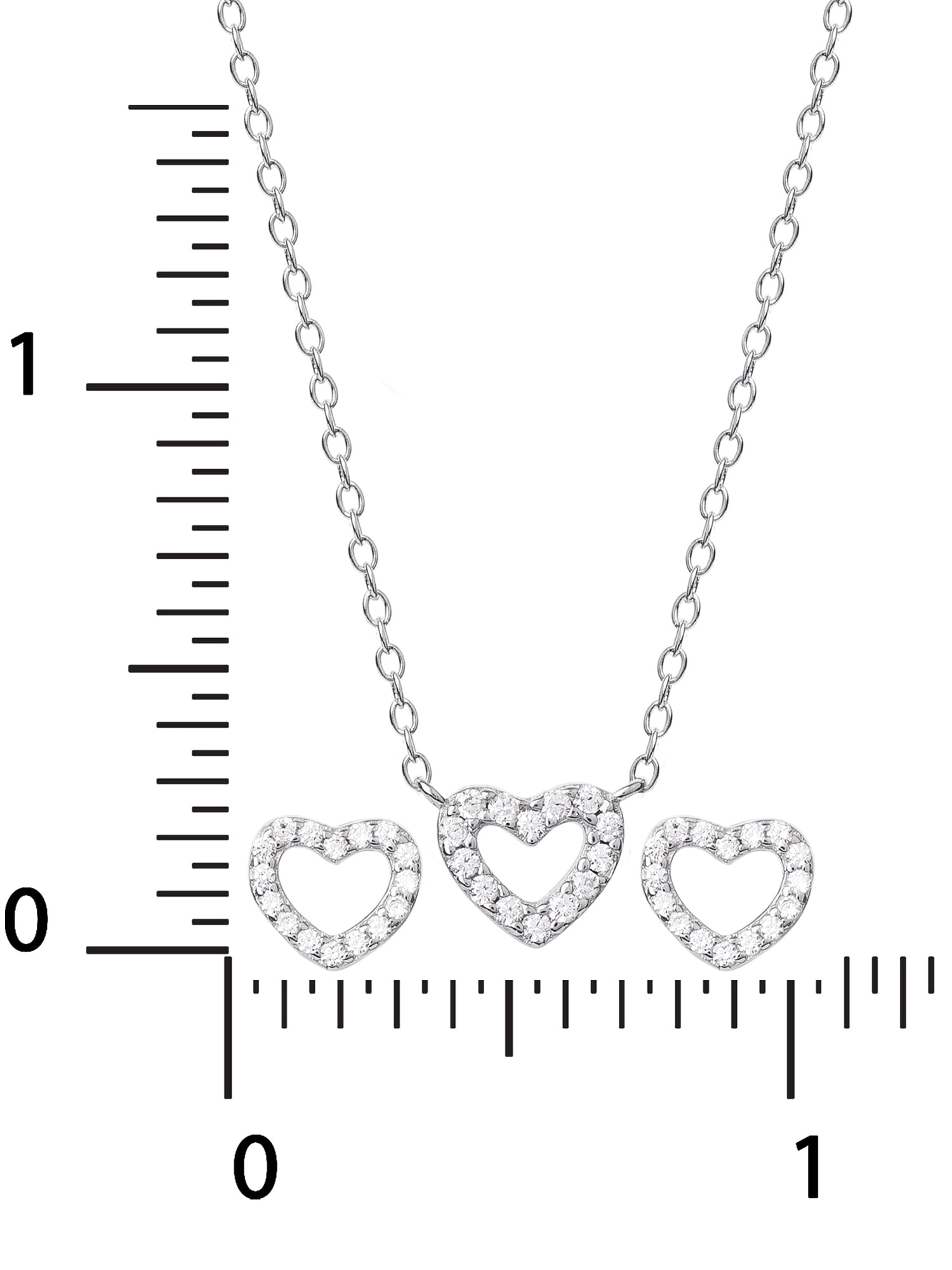 Sterling Silver Heart Necklace & Earring Set with Cubic Zirconia for Women