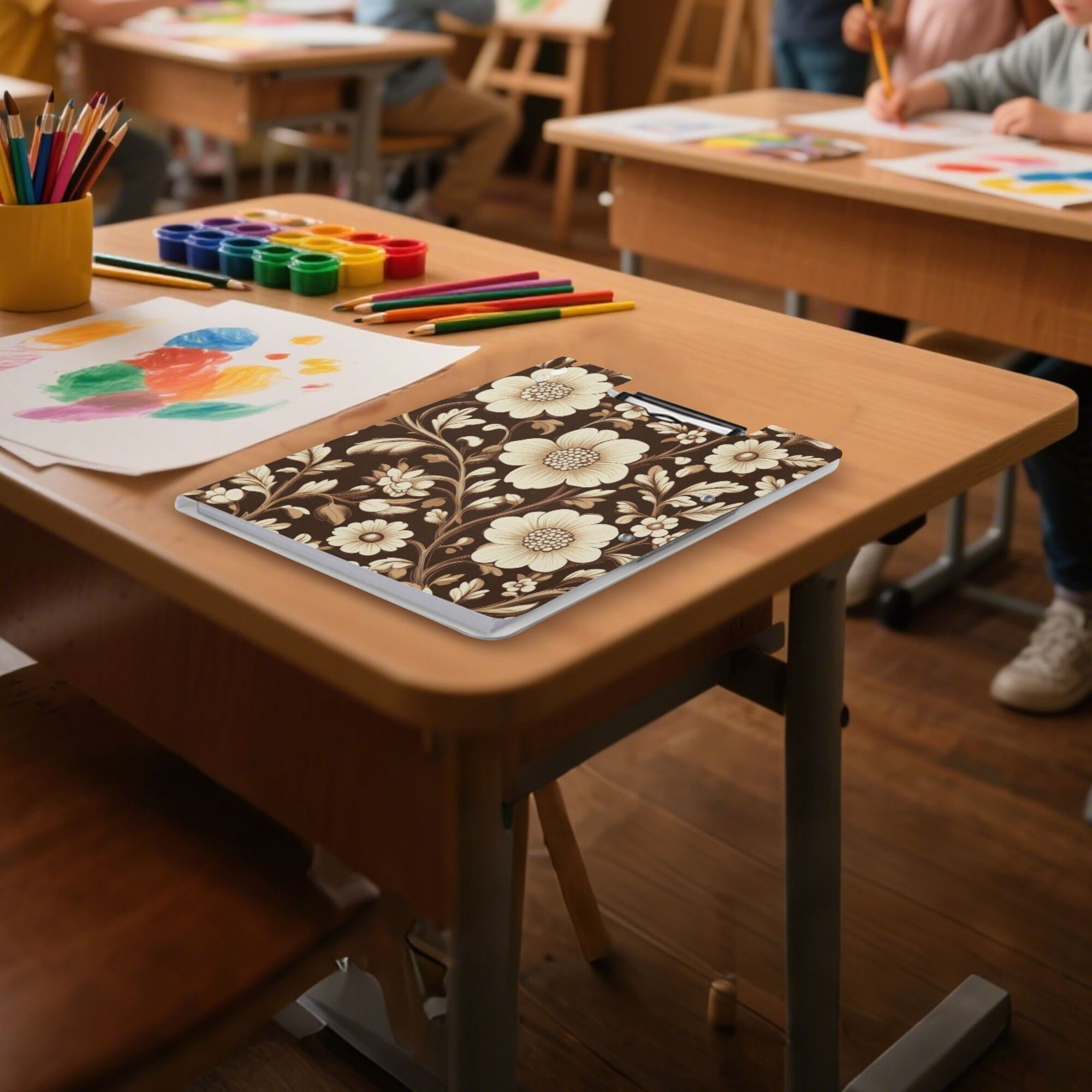 FORMRS A4 Clipboard Folder with Pen Holder Horizontal Foldable School Office Binder, Brown Floral