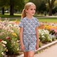 thumbnail image 6 of Gamivast 2 Piece Pajama Set for Girls Cat Print Short Sleeve Tee and Elastic Waist Shorts Breathable Soft Fabric Sleepwear for Summer Home Lounge Outfit, 6 of 8