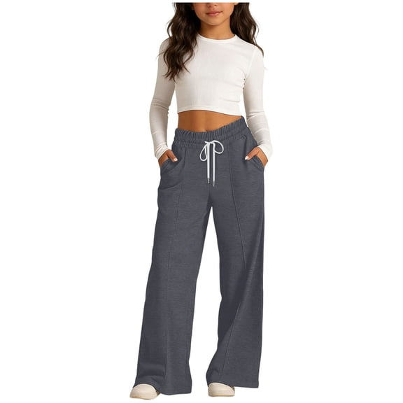 larppty Wide Leg Sweatpants for Teen Girl Open Bottom Baggy Pants Athletic Track Sweat Pants Athletic Joggers 2-14 Years(Dark Gray, 12-14 Years)