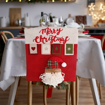 

BFYSFBAIG 1 Piece Dining Room Christmas Chair Back Cover Santa Snowman Christmas Dinner Chair Cover Kitchen Hotel Holiday Party Decor Chair Cover