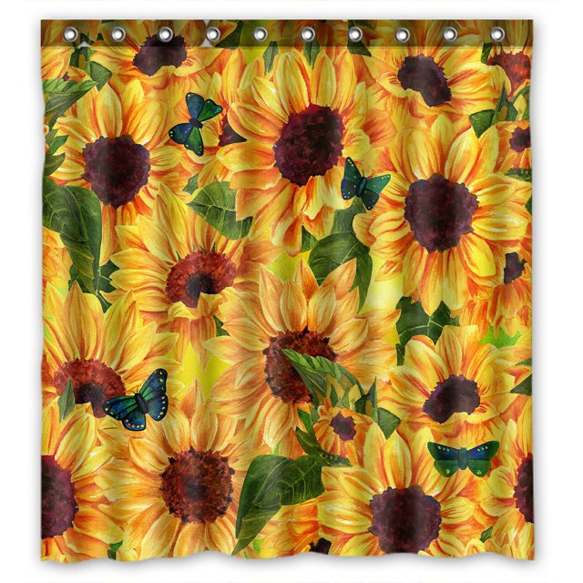 Cortina de ducha ABPHQTO de poliéster impermeable con mariposas y girasoles acuarela 160x180 cm
