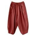 thumbnail image 2 of up to 60% off Gifts Usmixi Elastic Waist Pants for Women Casual Solid Drawstring Loose Baggy Straight Trousers Soft Cotton Linen Pocket Long Pants Red XXL, 2 of 7