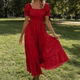 thumbnail image 3 of 2026 Summer Dress for Women Square Neck Puff Sleeves Tiered Ruffle Boho Maxi Dress Beach Sundress for Vacation & Daily Wear, 3 of 8