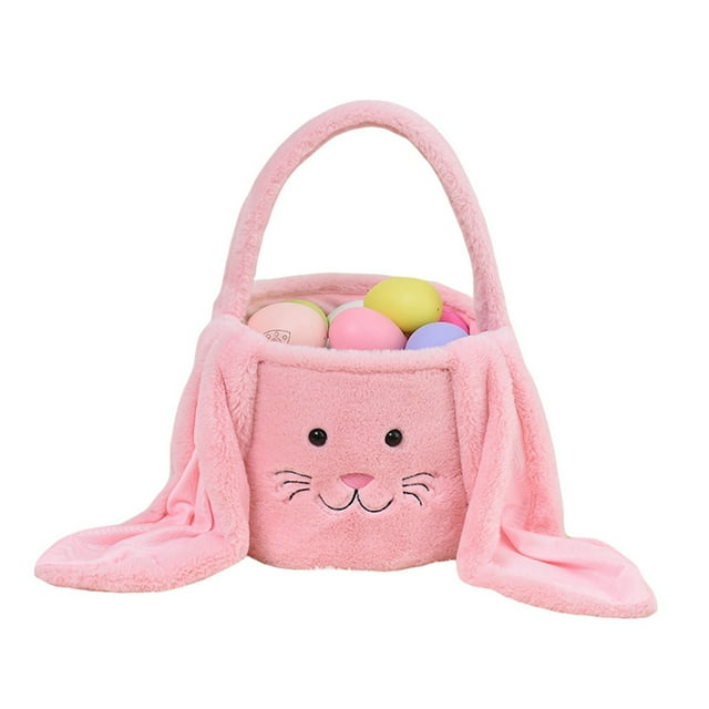 Gupgi Easter Bunny Basket Cute Long Ear Rabbit Bucket Easter Egg Plush Baskets Gift Bag Home Party Decoration