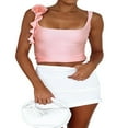 thumbnail image 1 of PENGXIANG Women‘s Solid Color Tank Tops  Sleeveless Square Neck 3D Rosette Ruched Crop Tops  for Club Party, 1 of 4
