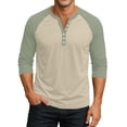 thumbnail image 2 of Hearthz Men's Raglan Tshirts 3/4 Length Sleeve Henley Neck Baseball Jersey Contrast Summer Work Tops for Men Fall Men Shirt, 2 of 9