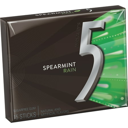 UPC 022000005144 product image for 5 Gum, Sugar Free Spearmint Rain Chewing Gum, 15 Piece Single Pack | upcitemdb.com