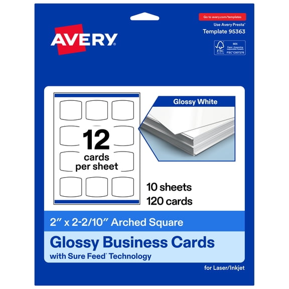 Avery Arched Business Cards, 2" x 2-2/10", Glossy White, 120 Total