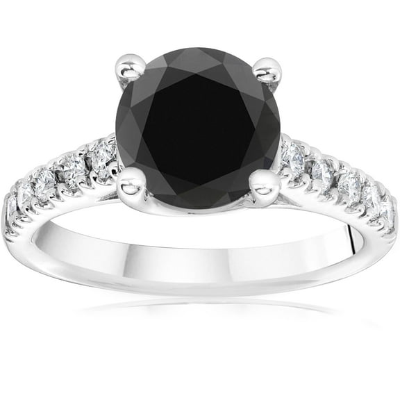 Pompeii 3 1/4 ct 14K White Gold Round Black Diamond Engagement Ring (H-I,I2-I3)