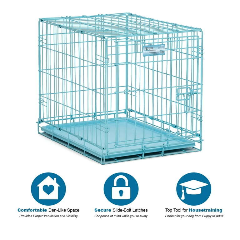MidWest iCrate Small Blue Metal Dog Crate w/ Divider, Leak Proof