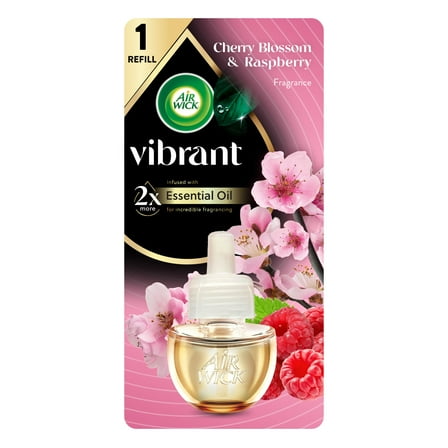 Air Wick Vibrant Plug-In Scented Oil Air Freshener Warmer Refill, Cherry Blossom and Raspberry, 1 Count