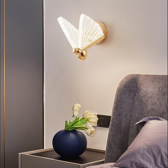 de pared con forma de mariposa, lámpara de acrílico teñida con mariposa, accesorio de lámpara frontal para dormitorio de la lámpara de pared, Dorado S Yinane Lámpara de pared de cabecera