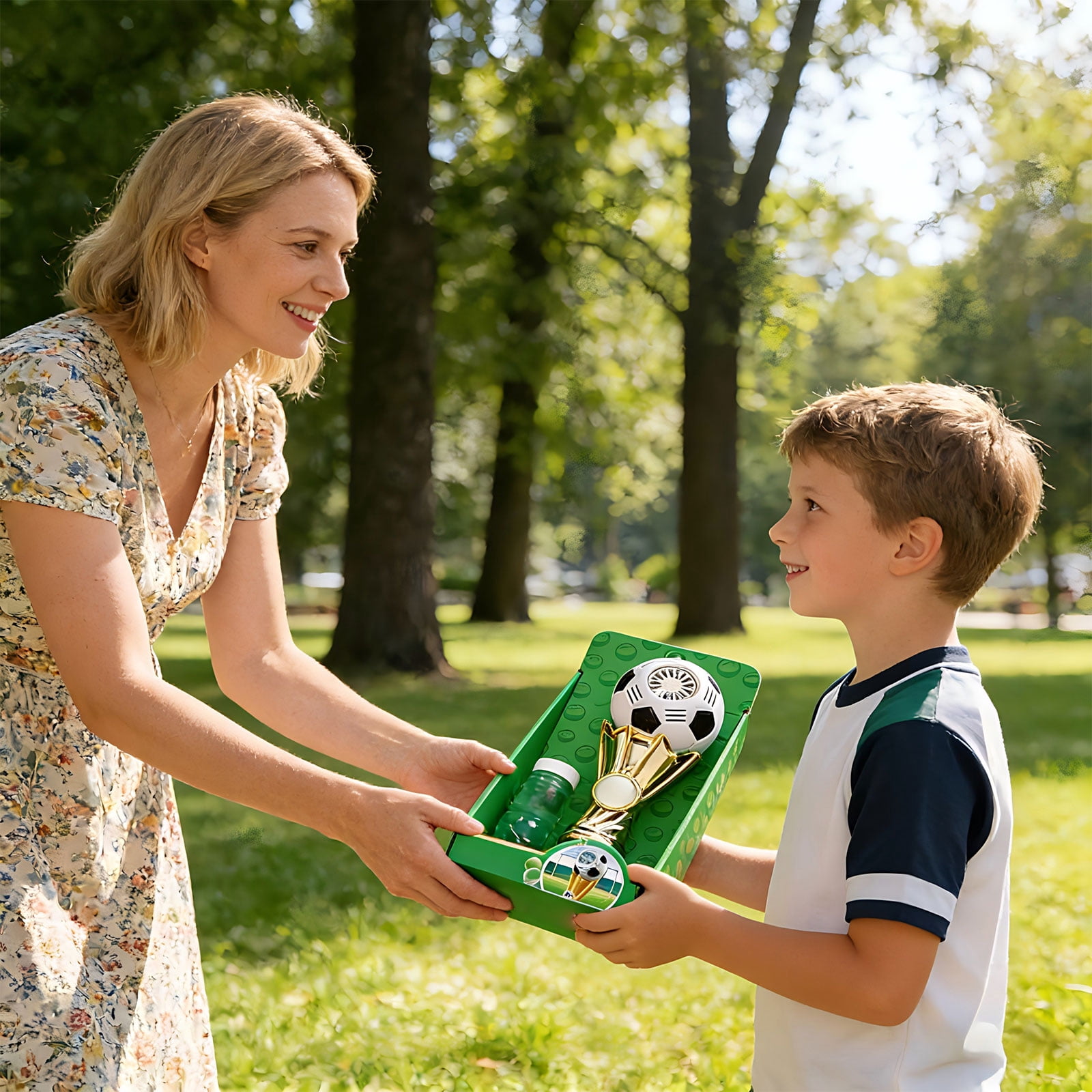 Decorr Bubble Wand - Soccer Trophy Bubble Machine with 2 Solution Refill, Automatic Bubble Blower for Kids, Bubbles Maker Blaster Toddler Outdoor Toys,Birthday Gifts for Boys Girls Age 3+