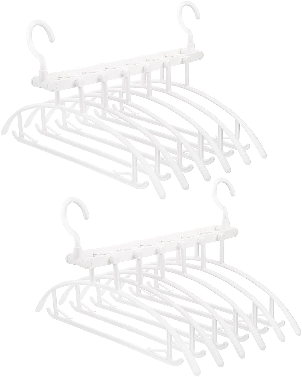 2 Pack Plastic Hanger Racks 6 in 1 Space Saving Hangers Shirt Hangers