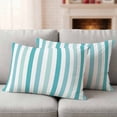 thumbnail image 2 of Teal Aqua Stripe Outdoor Pillow Covers 20x12 Set of 2,Waterproof Patio Throw Pillowcase Protectors,Gradient Geometric White Vertical Striped Lumbar Decorative Pillow Shams Cushion Covers for Couch, 2 of 8