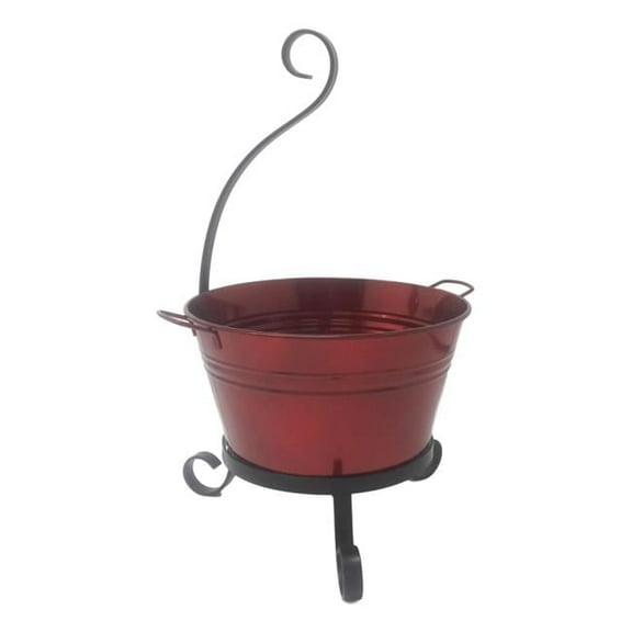 Enameled Galvanized Steel Planter with Iron Stand