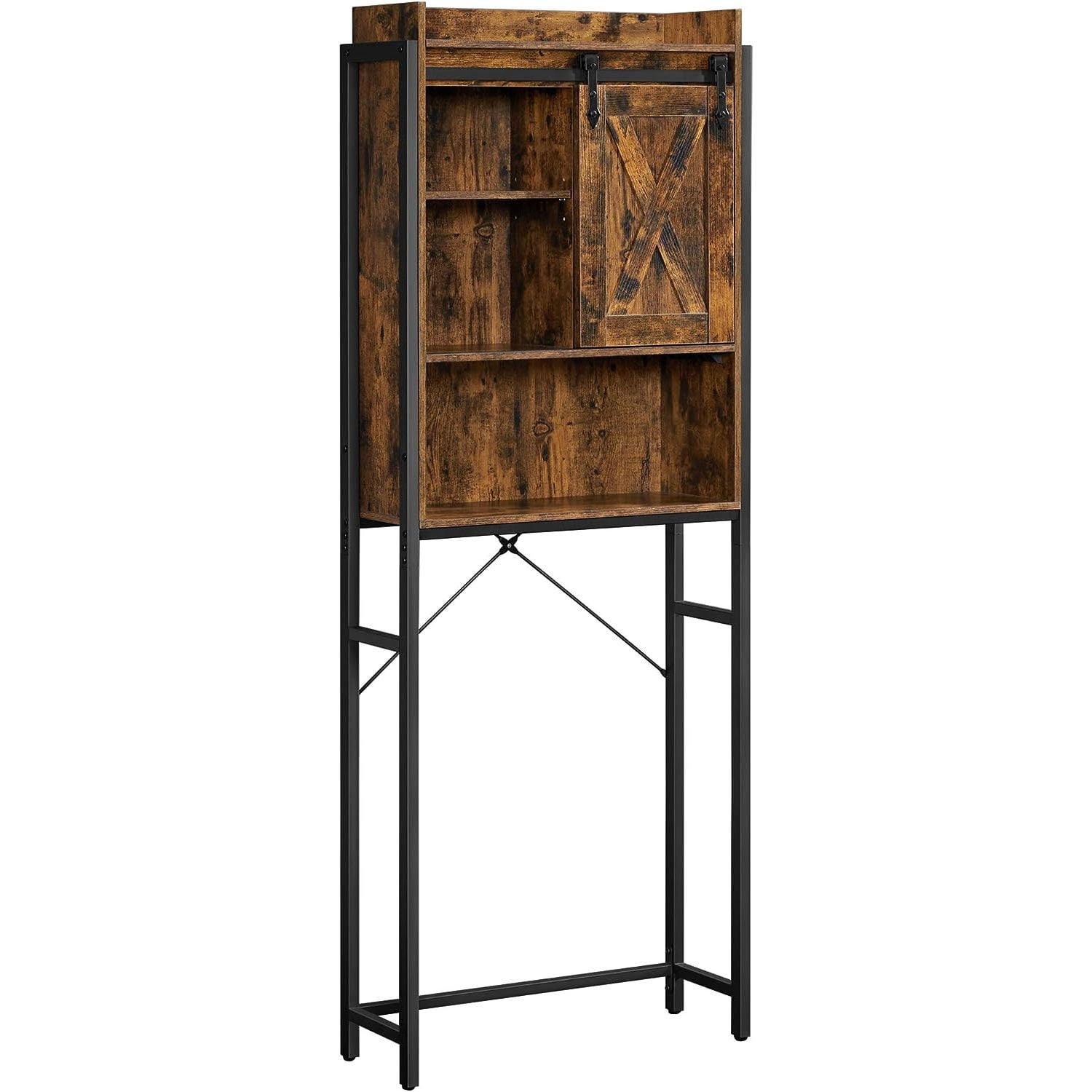 HetayC Over The Toilet Storage, Over Toilet Bathroom Organizer and Space-Saving Rack, Freestanding Bathroom Shelves, Rustic Brown and Black UBTS003B01