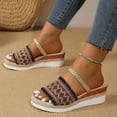 thumbnail image 4 of Women's Summer New Big Size One Line Color Knitted Fish Mouth Wedge Sandals Summer Sandals Brown 41, 4 of 5