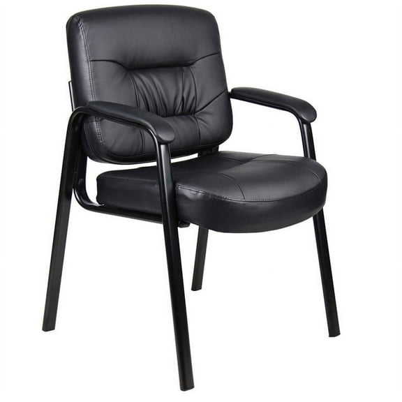 Boss Office Products B7509 Leather Guest Chair with Steel Frame, Black