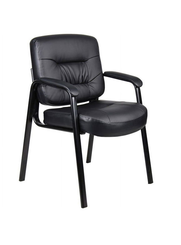 Boss Office Products B7509 Leather Guest Chair with Steel Frame, Black