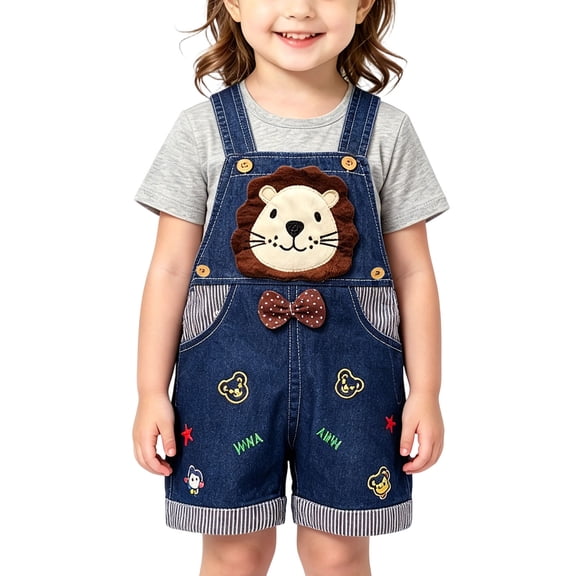 FSYBOA Girls Denim Overalls Size 12Months-3T, Adjustable Shoulder Straps Casual Summer Above the Knee Kids Jeans Jumpsuit Blue