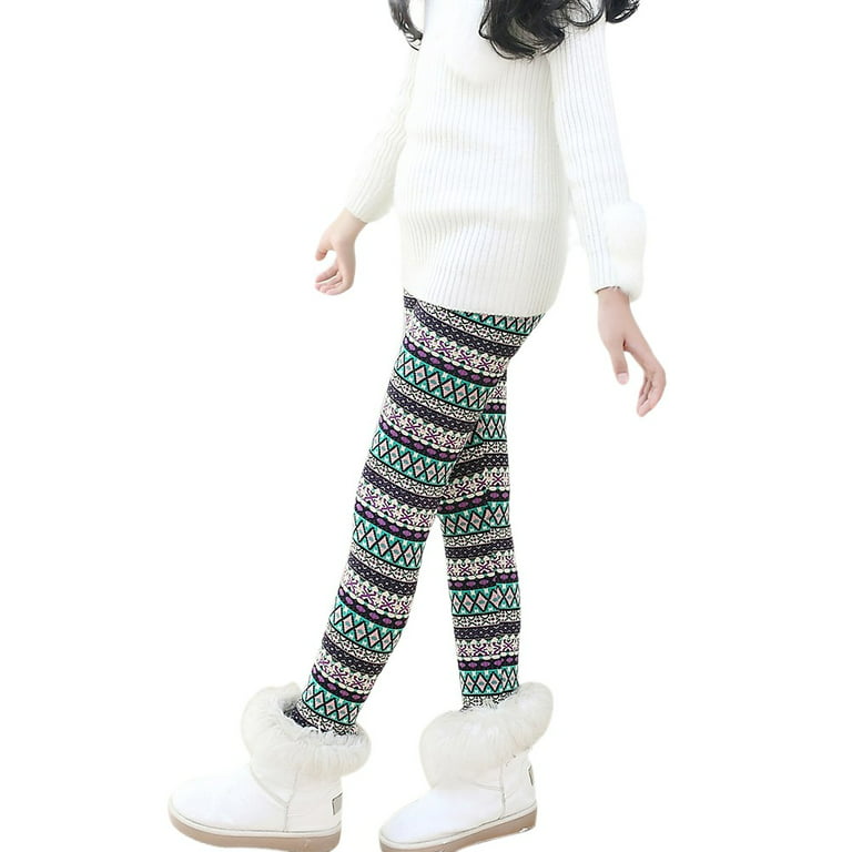 Gyratedream Kids Girls Winter Warm Fleece Leggings Printed Thicken Tight  Trouser,Flower Rhombus,2-3 Years 