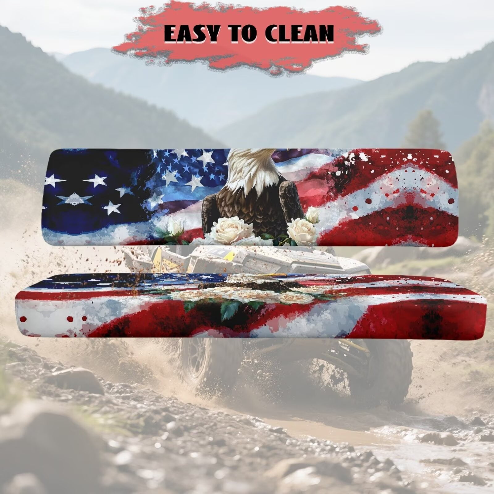 Binienty UTV Accessories Seat Covers Compatible With Kawasaki Mule 300 3010 3020 4000 4010 2001-2023 2025 Soft Easy Install American Flag Bald Eagle UTV Seat Cover Set Split Seats Covers