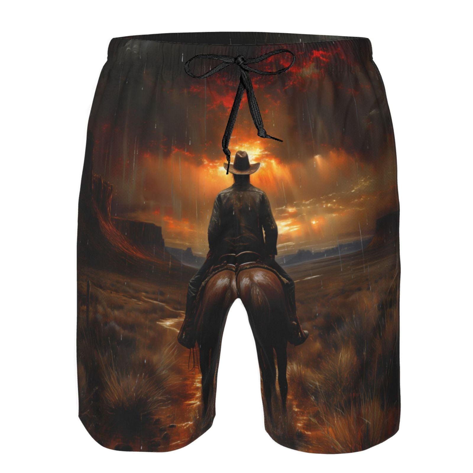 Vsdgher Western Rainy Desert Cowboy Men's Beach Shorts, Surfing shorts, Swim trunks, Quick Dry Swim Trunks for Surfing Beach Fun -Medium