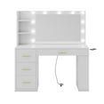 thumbnail image 3 of Uforic 40-Inch Makeup Vanity Desk with LED Mirror, Drawers, Shelves, and Power Outlets - White, 3 of 10