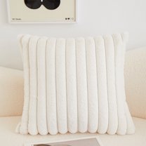 Artificial Plush Decorative Throw Pillow 45x45cm | Soft Polyester Cushion with Insert | Stripe Pattern Accent Sofa Pillow | Cozy Bedroom Waist Support | Easy Care Home Decor