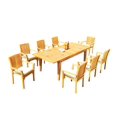 thumbnail image 1 of Grade-A Teak Dining Set: 8 Seater 9 Pc: 122" Caranas Rectangle Table And 8 Lua Stacking Arm Chairs Outdoor Patio WholesaleTeak #51LU2909, 1 of 6